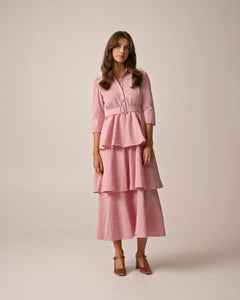 Seersucker Flounce Dress - Pink Checks