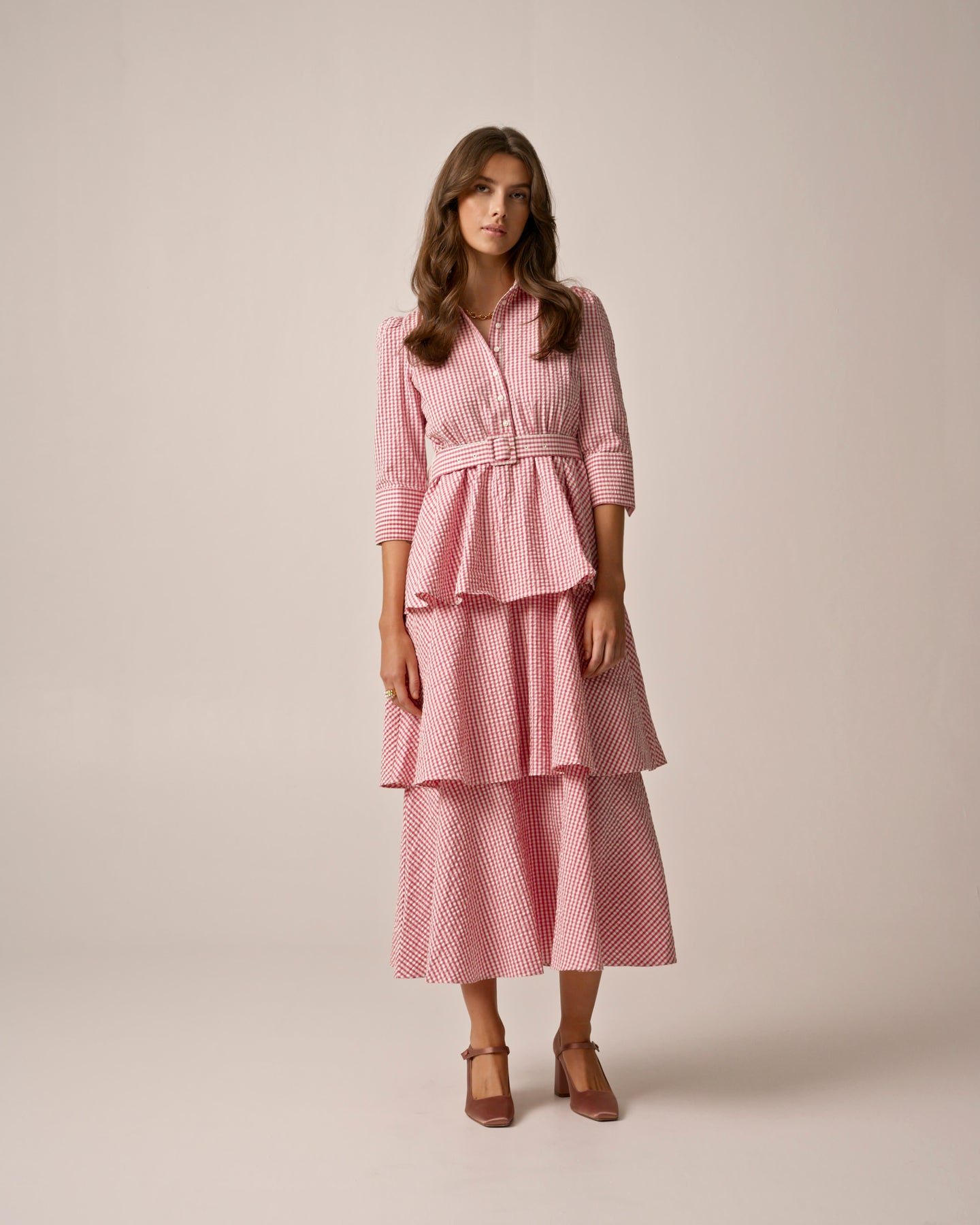 byTiMo Seersucker Flounce Dress - Pink Checks