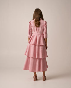 Seersucker Flounce Dress - Pink Checks