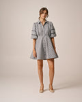 Seersucker Decorated Dress - Navy Checks