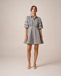 Seersucker Decorated Dress - Navy Checks