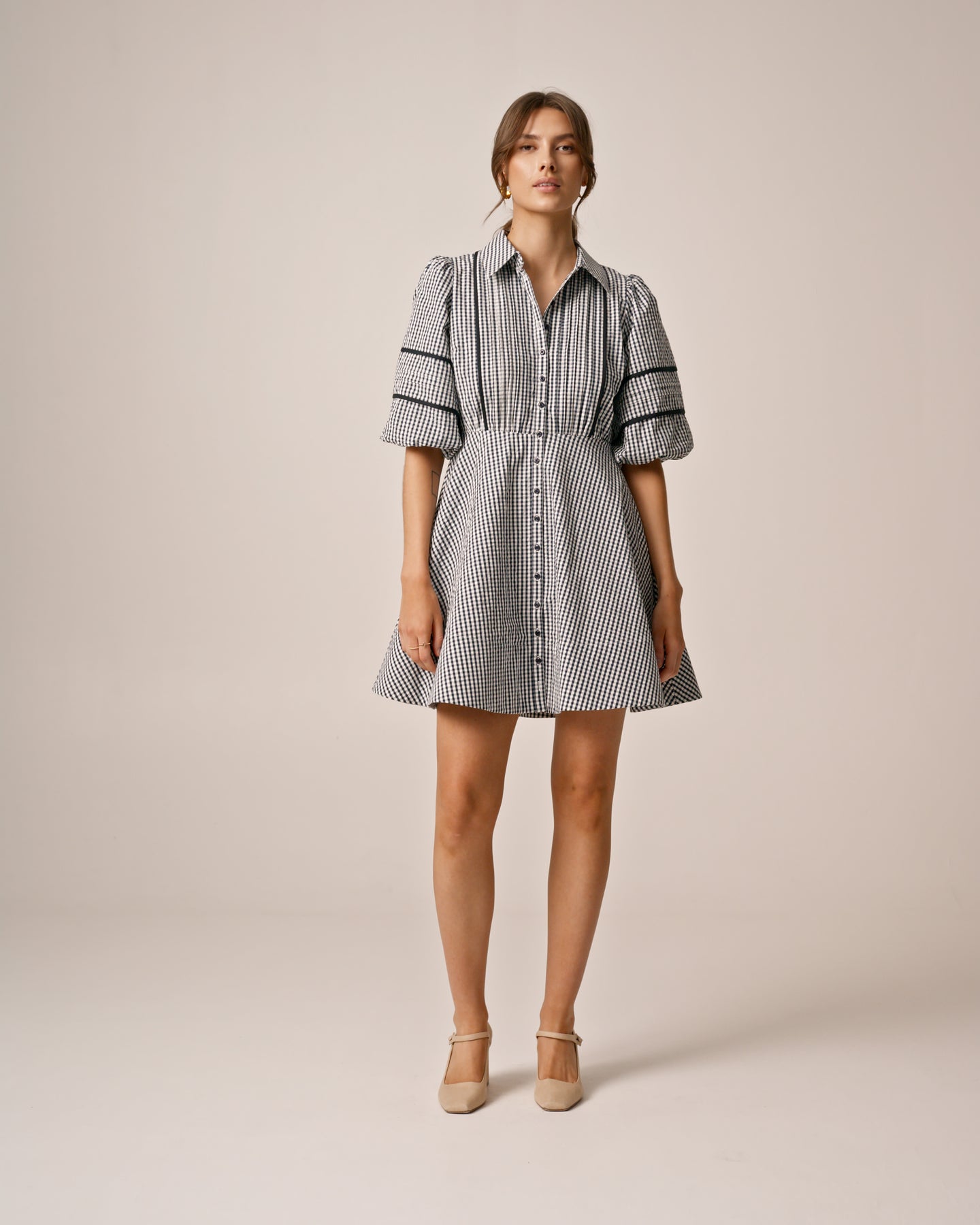 Seersucker Decorated Dress - Navy Checks