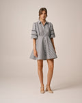Seersucker Decorated Dress - Navy Checks