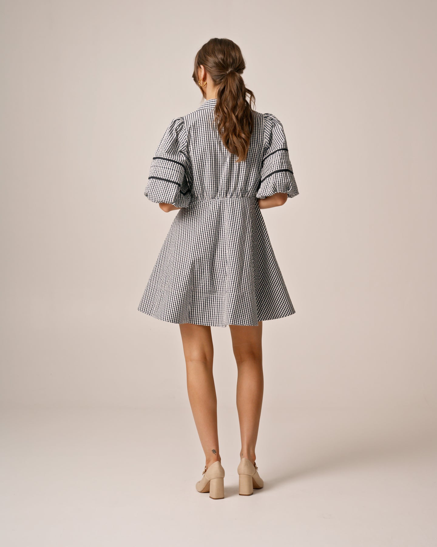 Seersucker Decorated Dress - Navy Checks