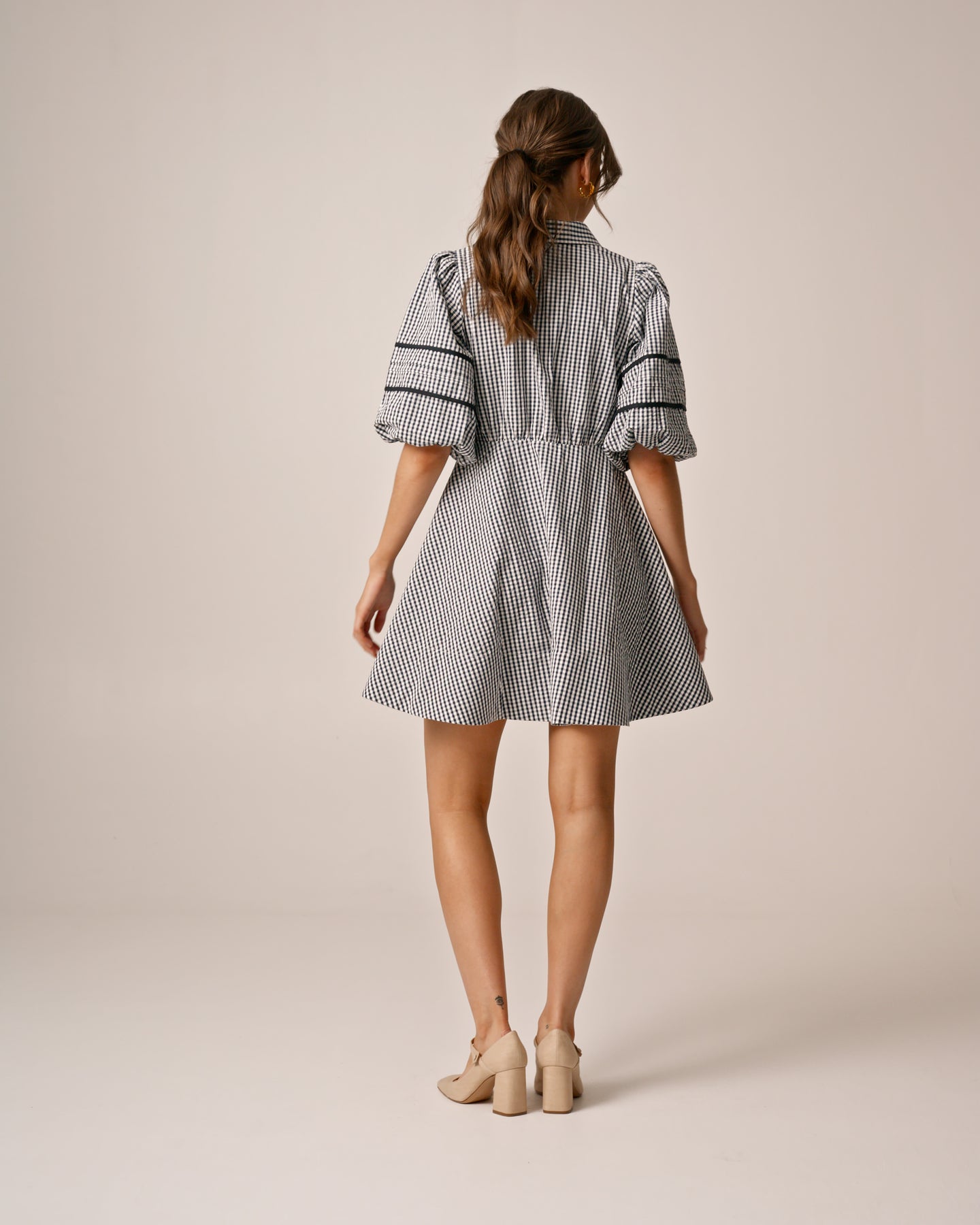 Seersucker Decorated Dress - Navy Checks