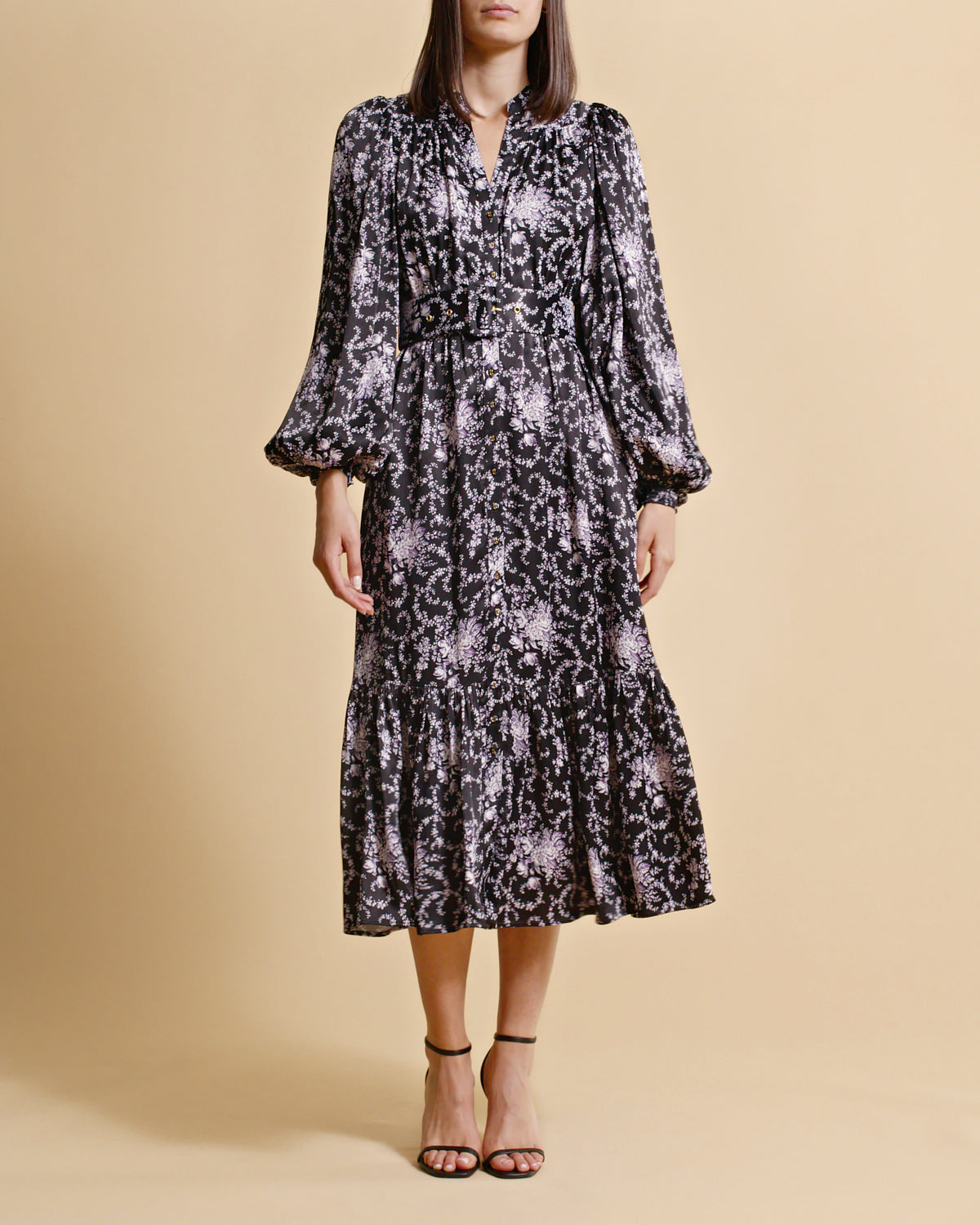 byTiMo Crépe Satin Midi Dress - Night Flowers