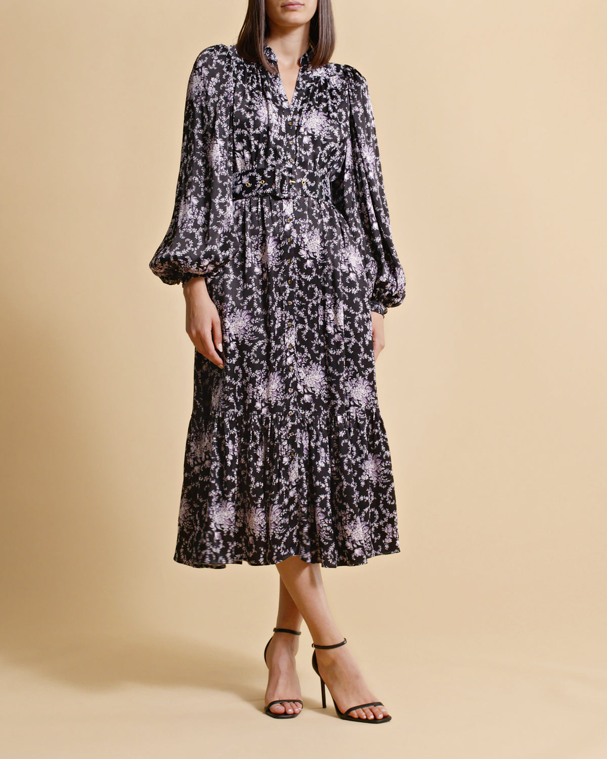 byTiMo Crépe Satin Midi Dress - Night Flowers