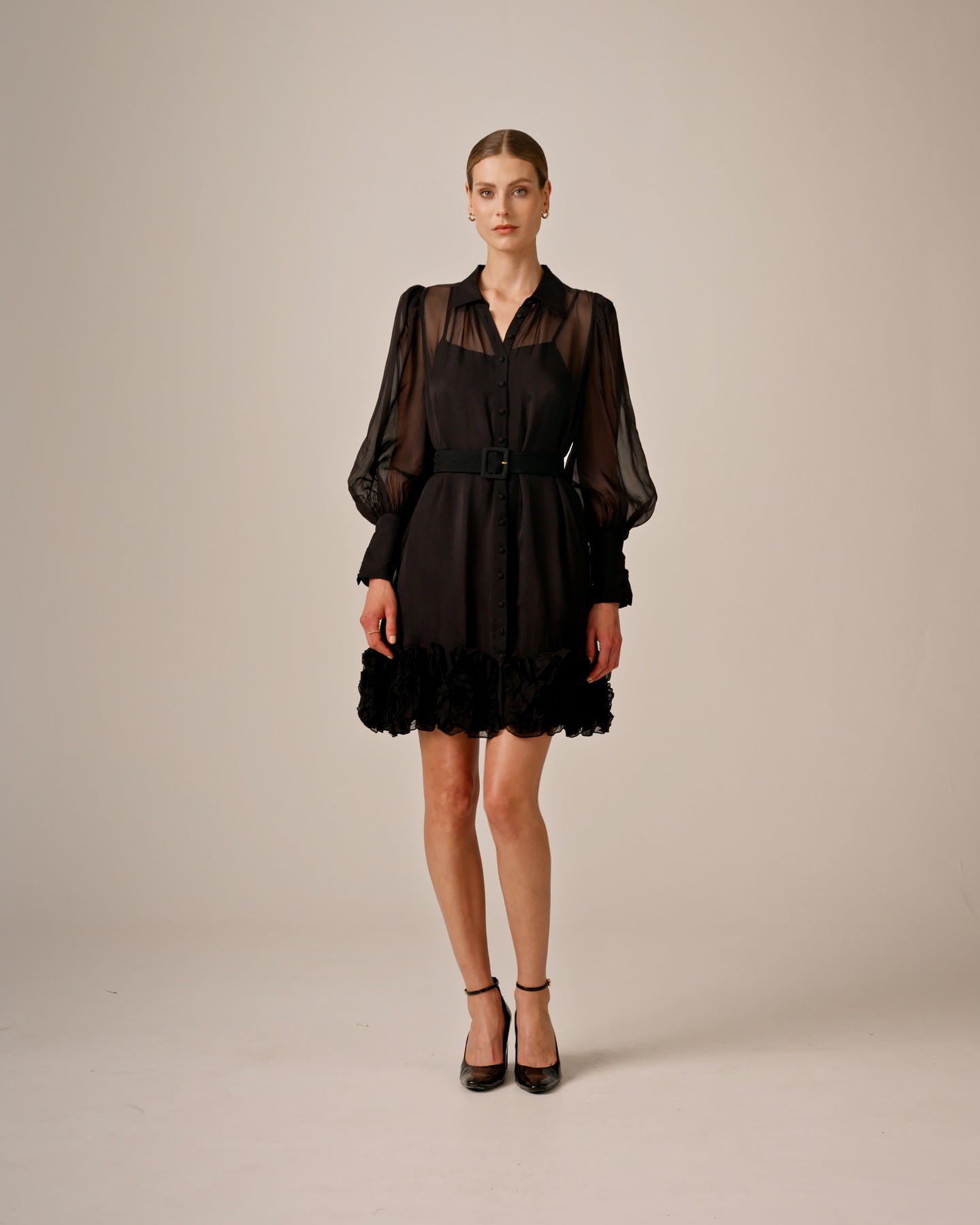 Organza Mini Dress - Black