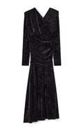 Velour Jersey Ruched Long Dress - Svart
