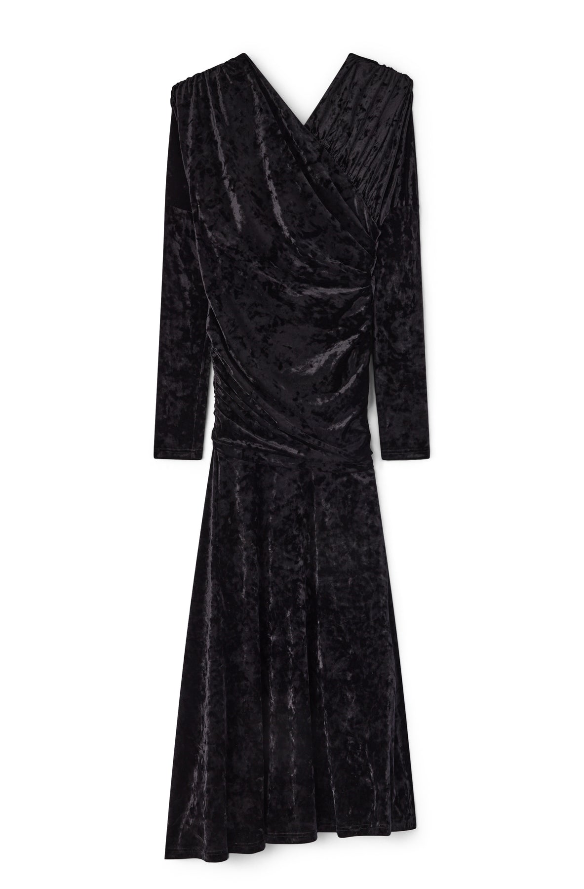 Velour Jersey Ruched Long Dress - Svart
