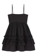 Stretch Cotton Mini Strap Dress W. Frills - Black