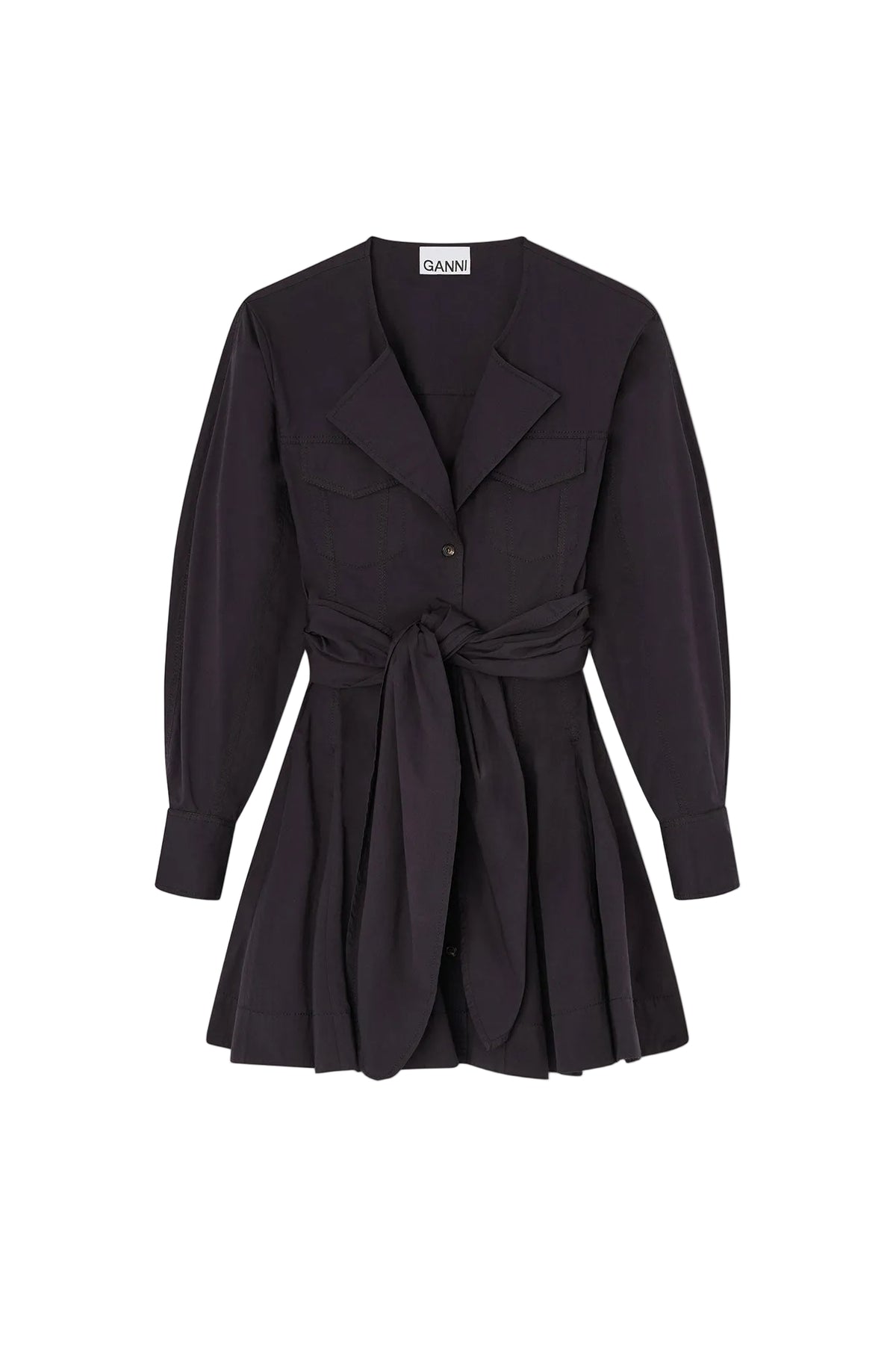 Stretch Cotton Mini Shirt Dress - Black
