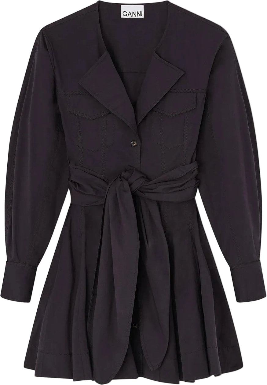 Stretch Cotton Mini Shirt Dress - Black