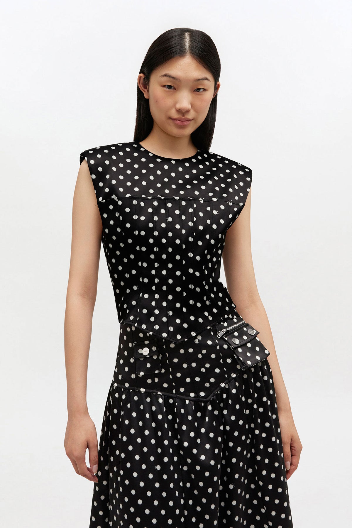 Printed Double Satin Corset Top - Svart