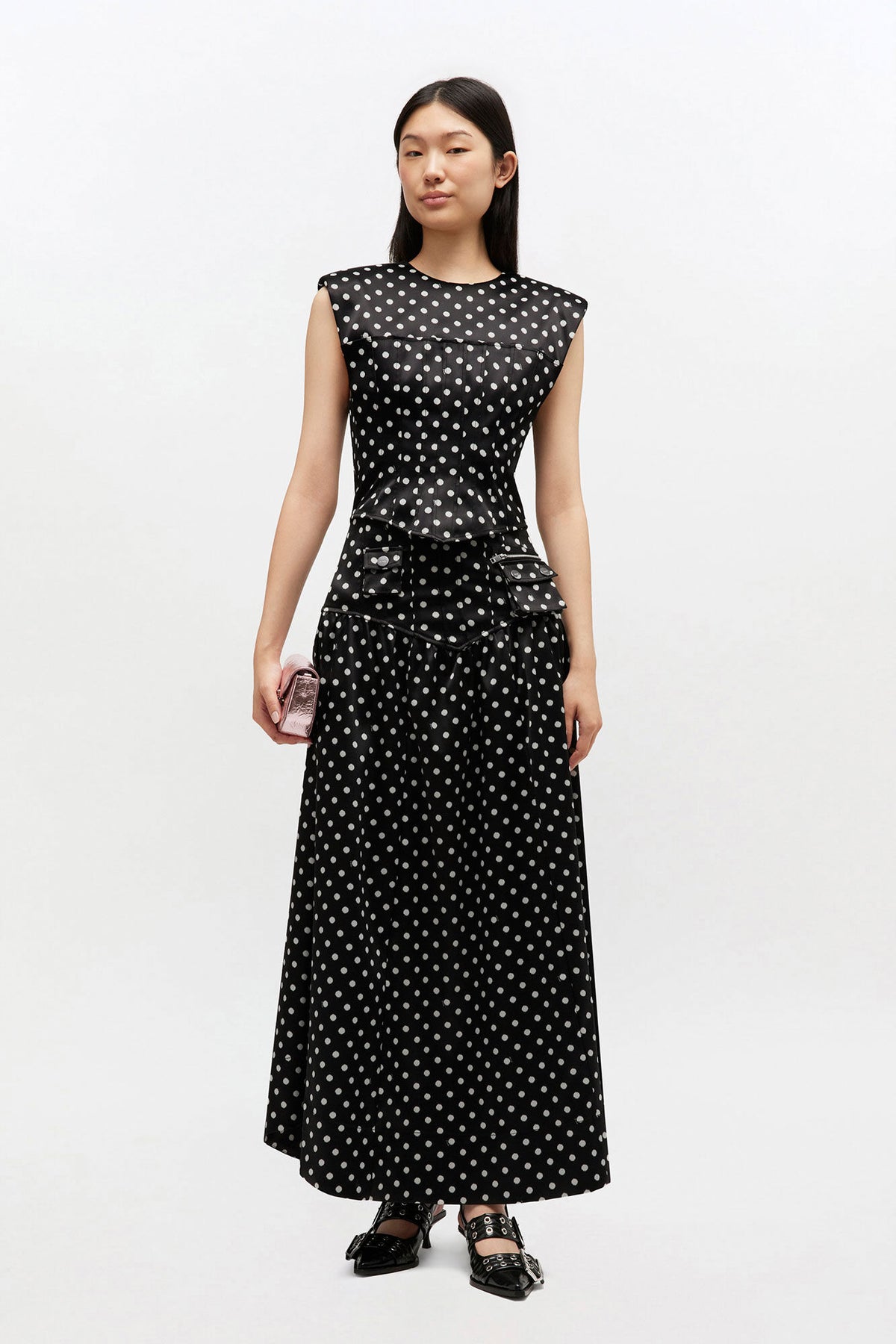 Printed Double Satin Corset Top - Svart