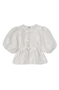Satin Cloque Peplum Blouse - Egret
