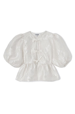 Satin Cloque Peplum Blouse - Egret