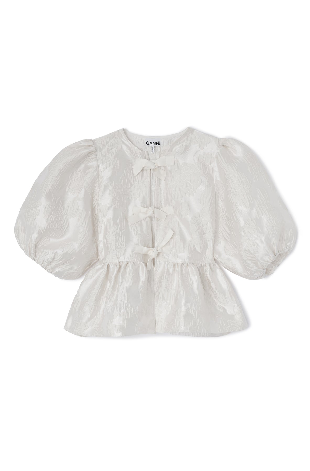Satin Cloque Peplum Blouse - Egret