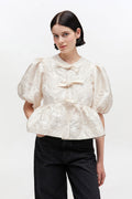 Satin Cloque Peplum Blouse - Egret