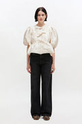 Satin Cloque Peplum Blouse - Egret
