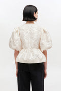 Satin Cloque Peplum Blouse - Egret