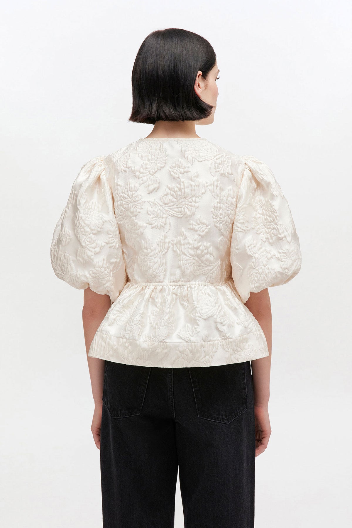 Satin Cloque Peplum Blouse - Egret