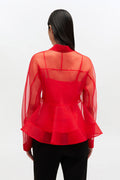 Textured Organza Peplum Shirt - Mars Red