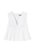 Stretch Cotton V-Neck Pocket Blouse - Bright White
