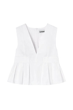 Stretch Cotton V-Neck Pocket Blouse - Bright White