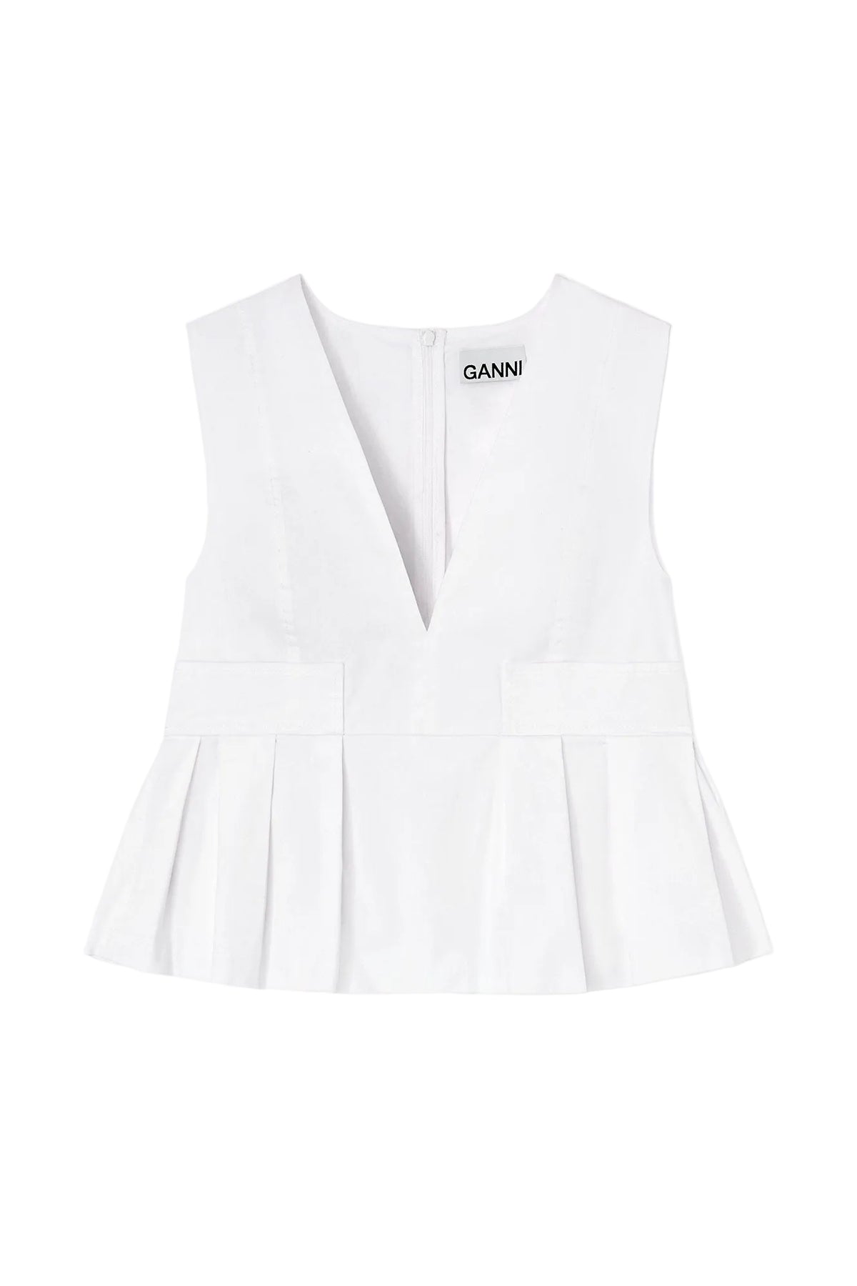 Stretch Cotton V-Neck Pocket Blouse - Bright White