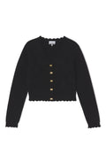 Cotton Cashmere Crochet Applique Cardigan - Black