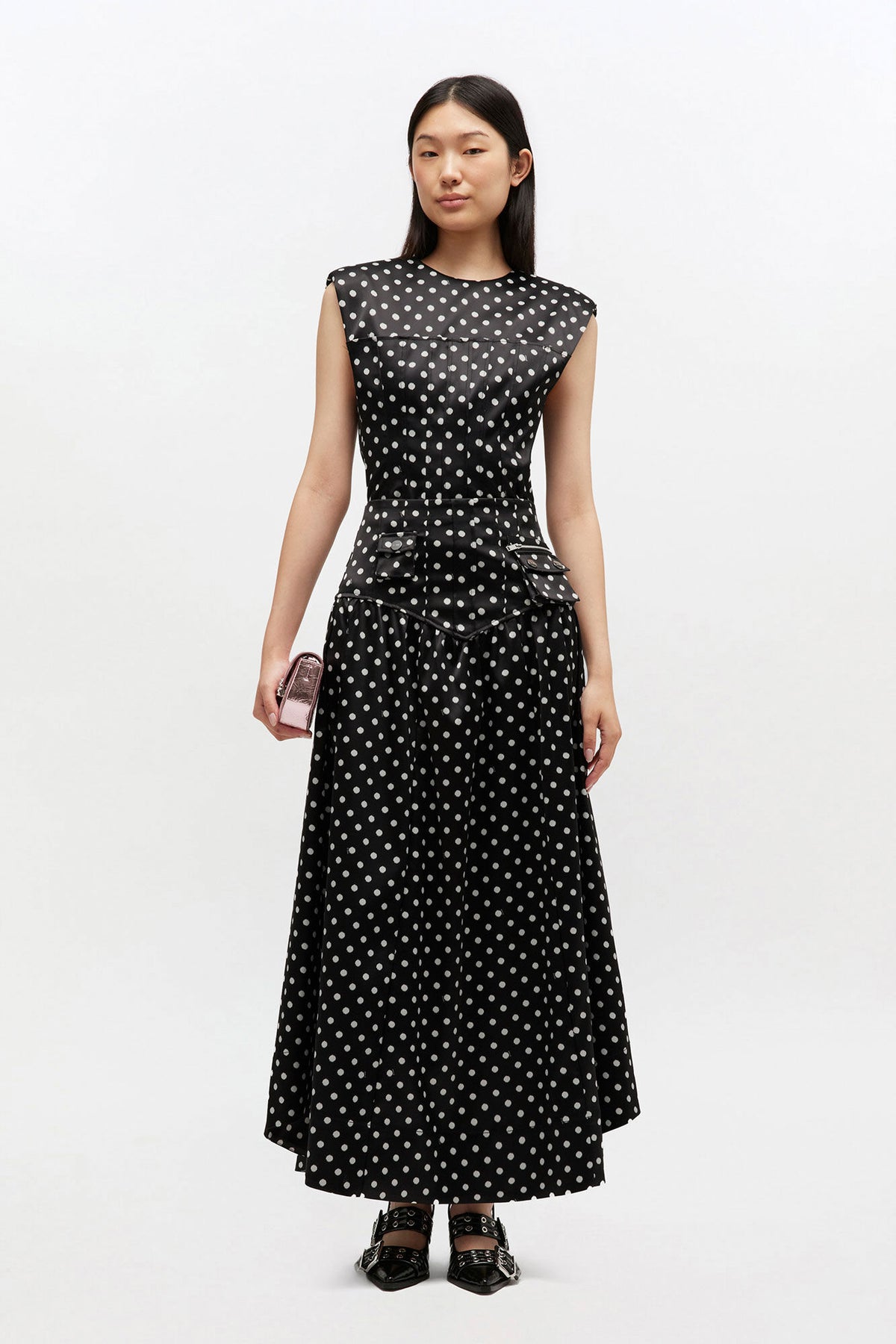 Printed Double Satin Corset Skirt - Black