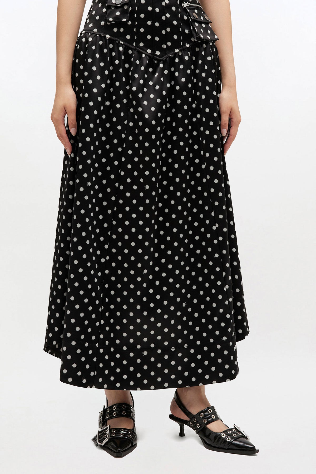 Printed Double Satin Corset Skirt - Black