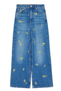 Printed Flower Denim Lari Jeans - Light Blue Vintage