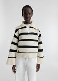 Clio Cropped Sweater - Black / Off White Stripe