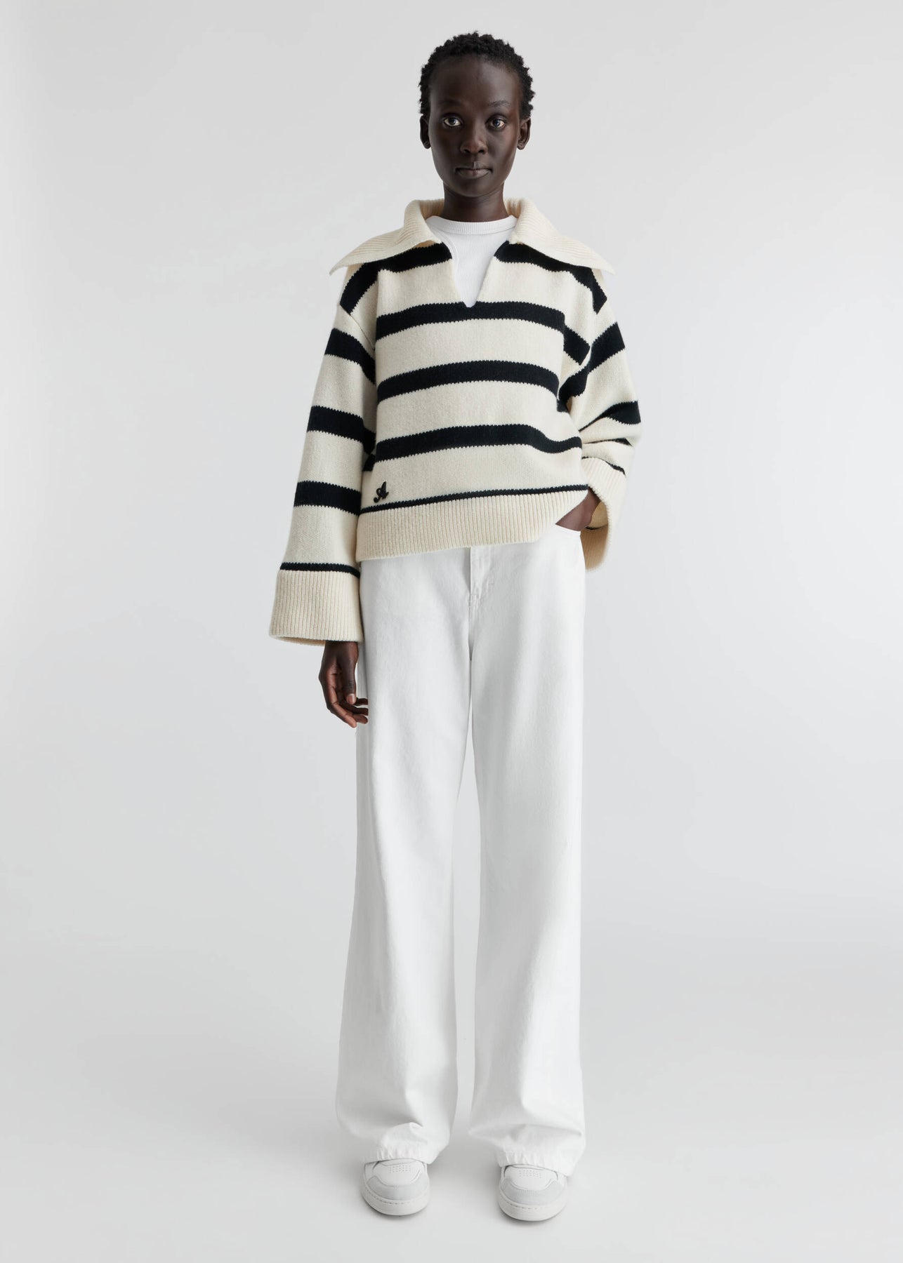 Clio Cropped Sweater - Black / Off White Stripe