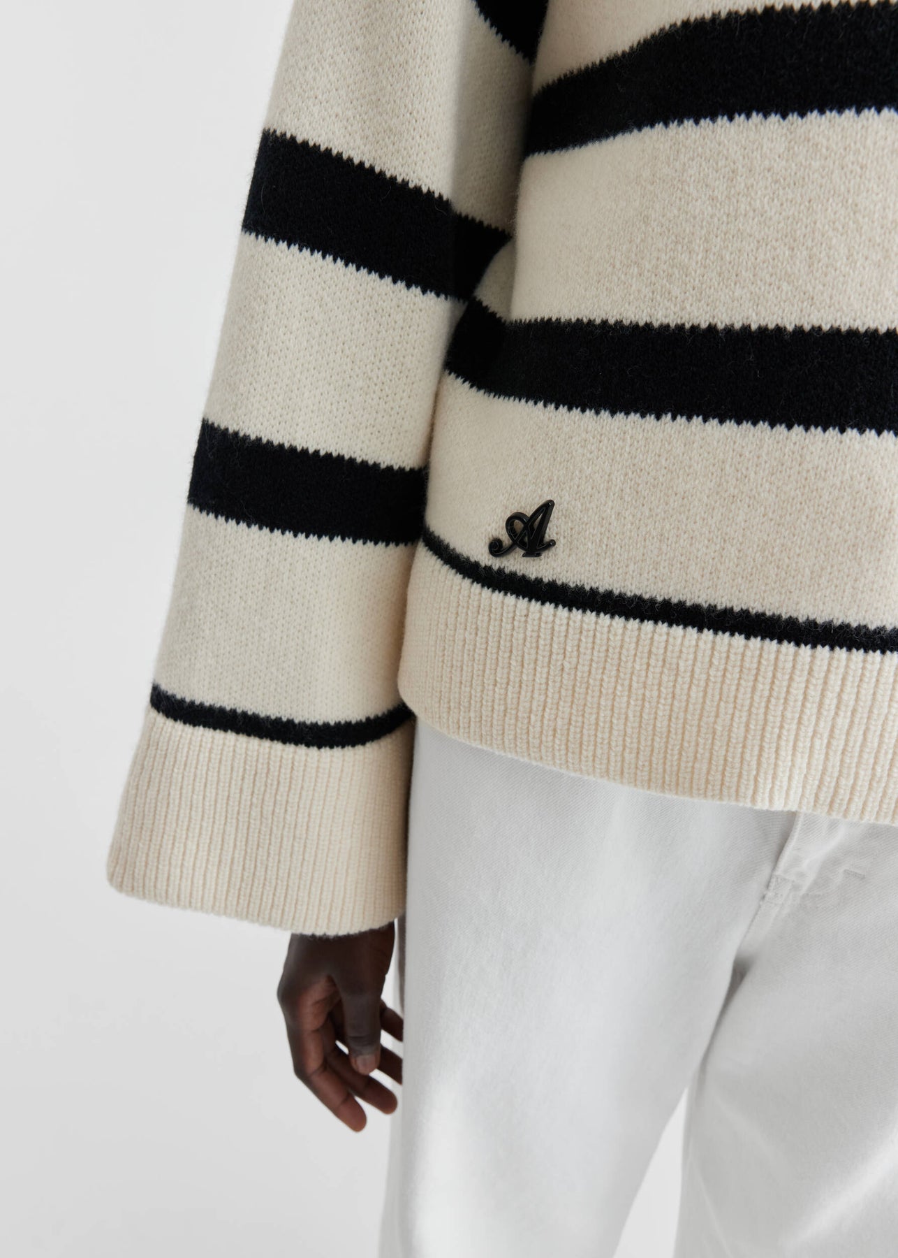 Clio Cropped Sweater - Black / Off White Stripe