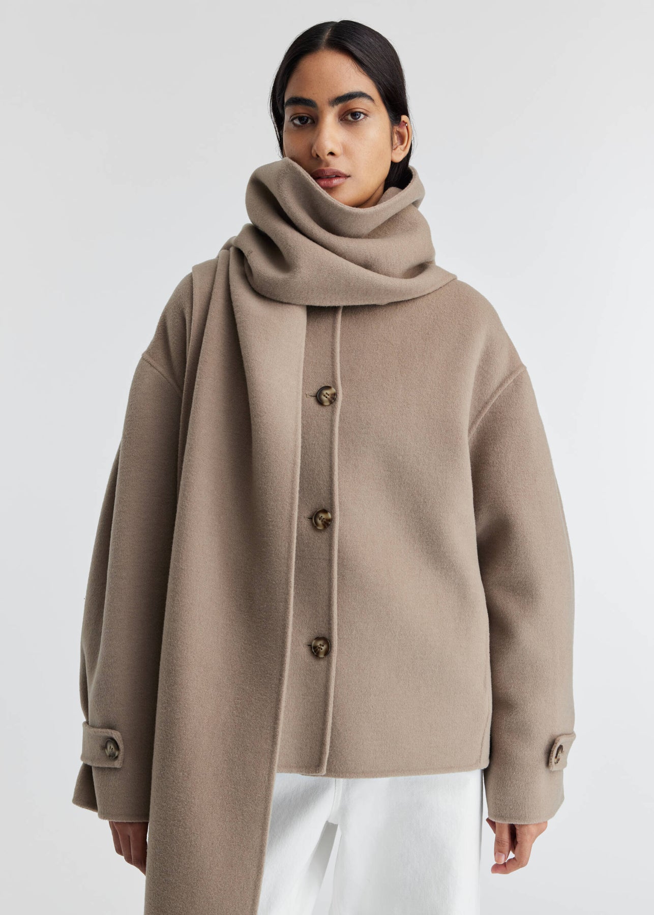 Dew Scarf Detailed Jacket - Stone