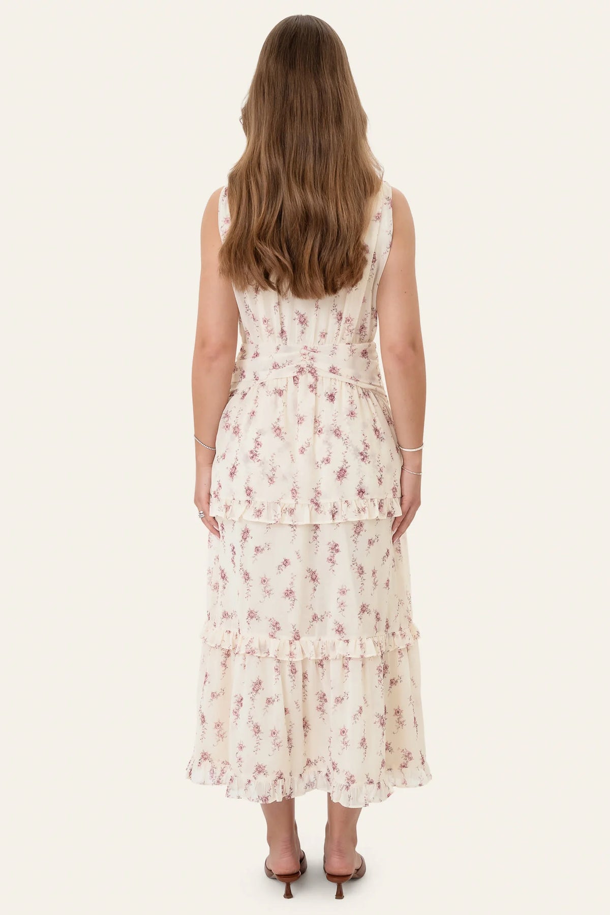 Jasminic Long Dress - Off White Vintage Rose