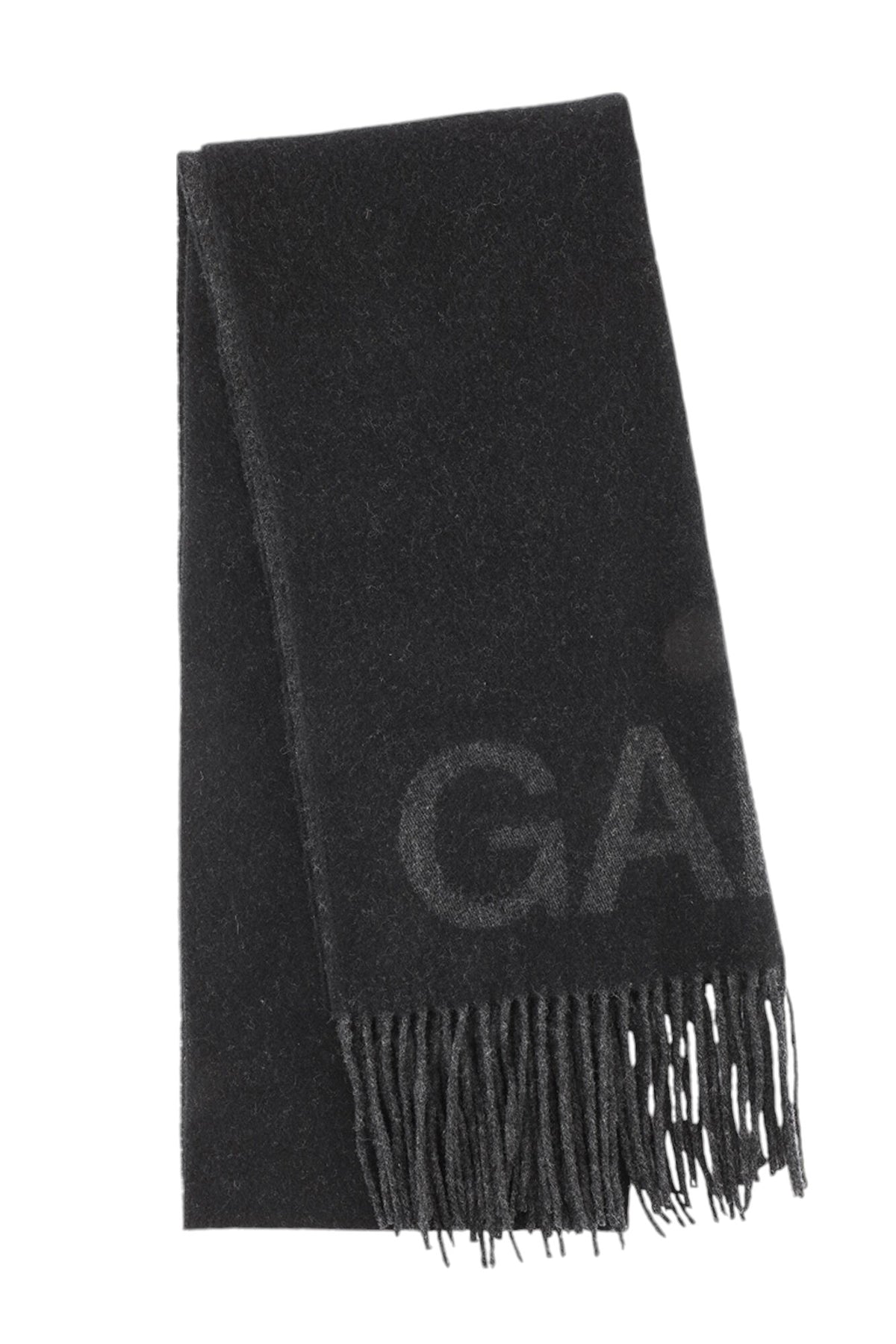 GANNI Fringed Wool Scarf - Svart