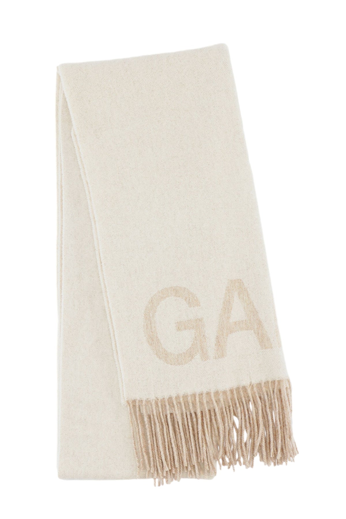 GANNI Fringed Wool Scarf - Egret