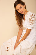Ruth Long Dress W Embrodery - Ivory