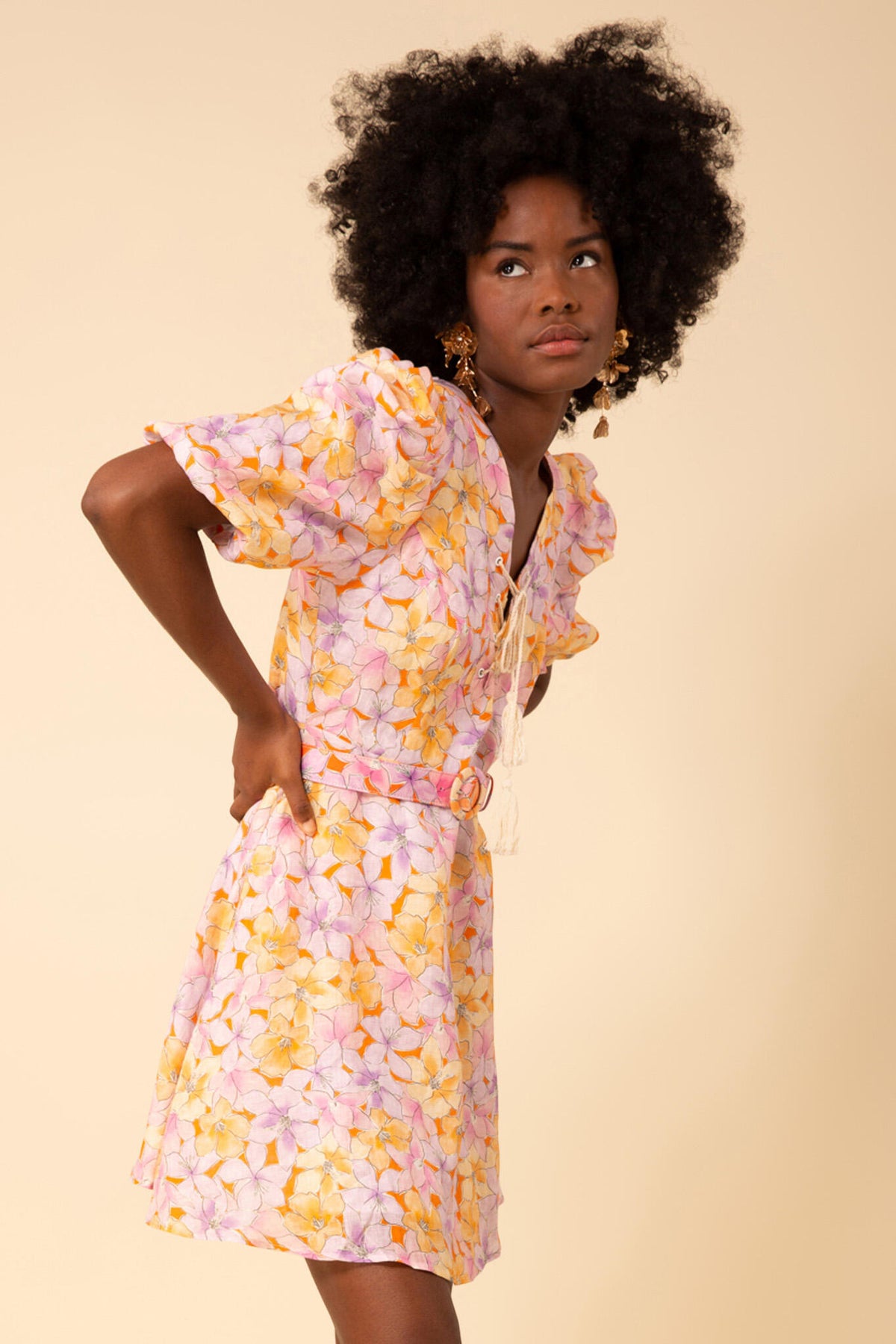 Arabella Short Linen Dress - Orange