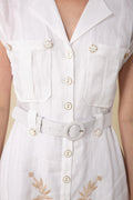 Jane Dress Linen W Embrodey - White