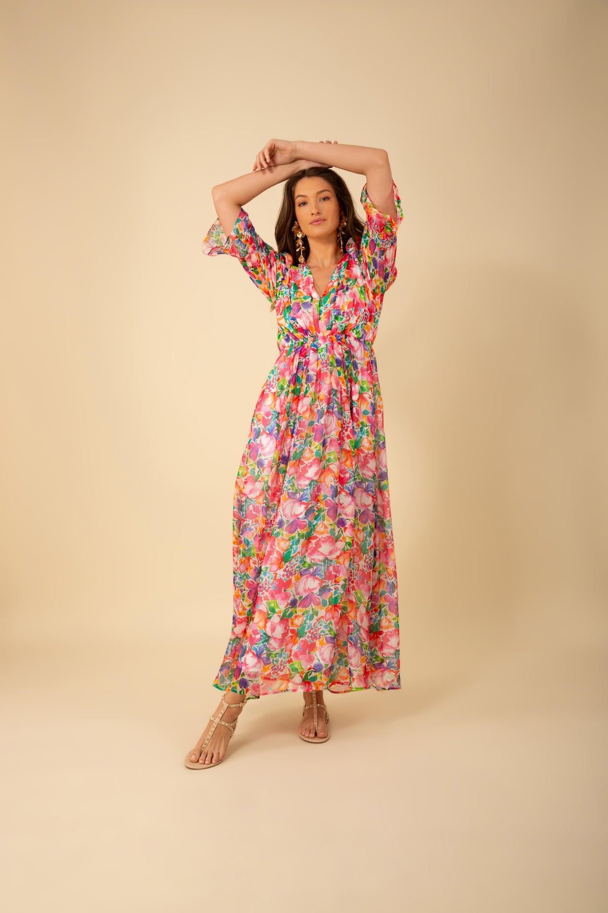Ophelia Long Dress Silk-Rayo - Pink