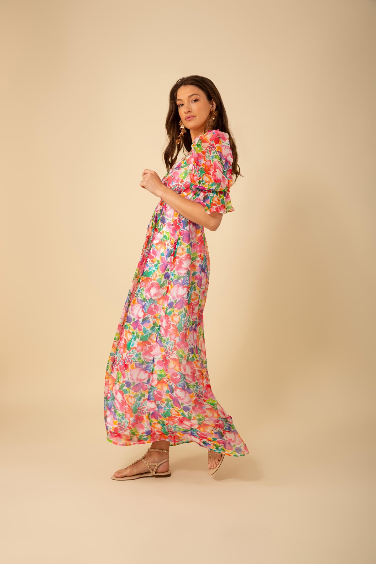 Ophelia Long Dress Silk-Rayo - Pink