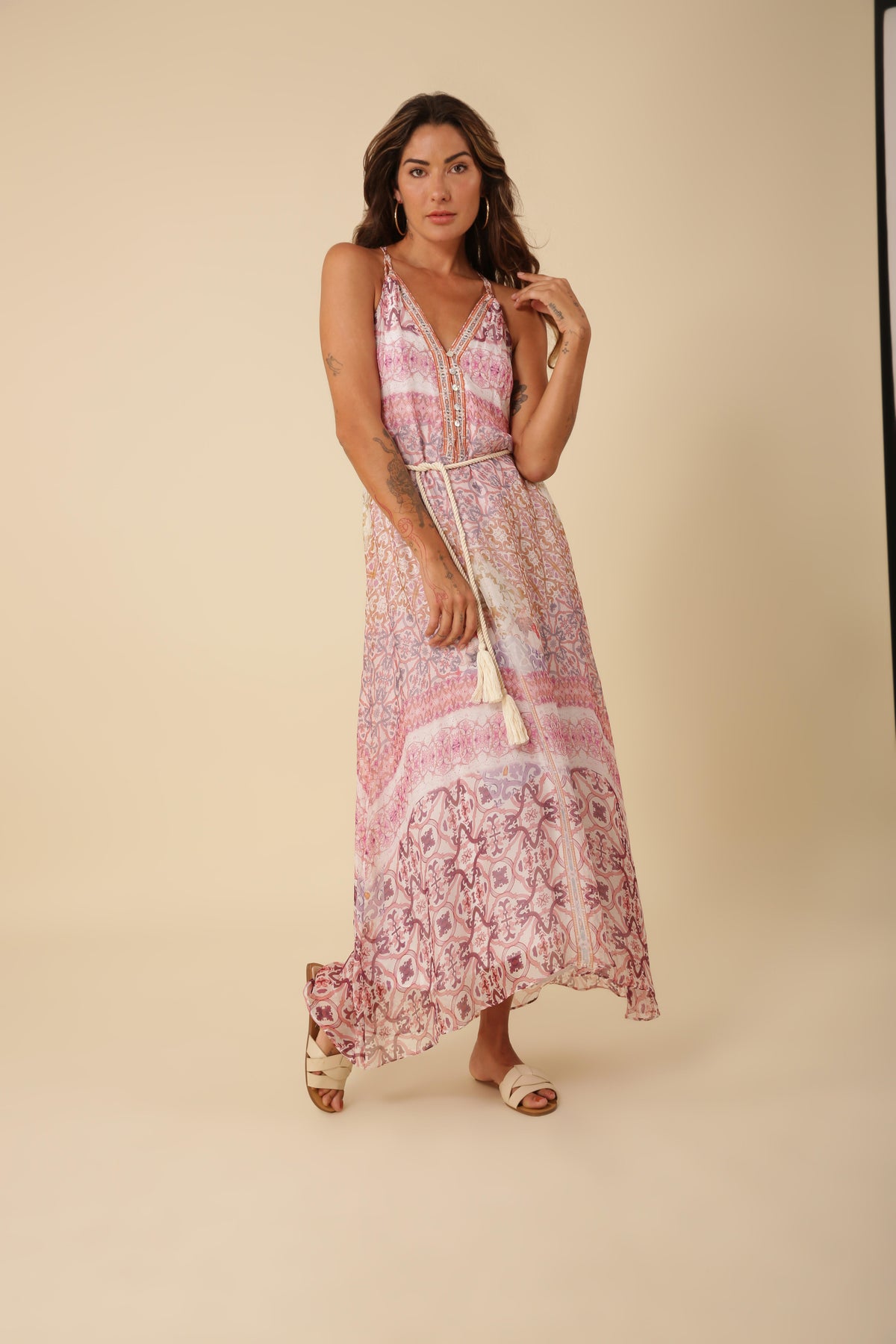 Briella Long Dress Silk-Rayo - Ivory