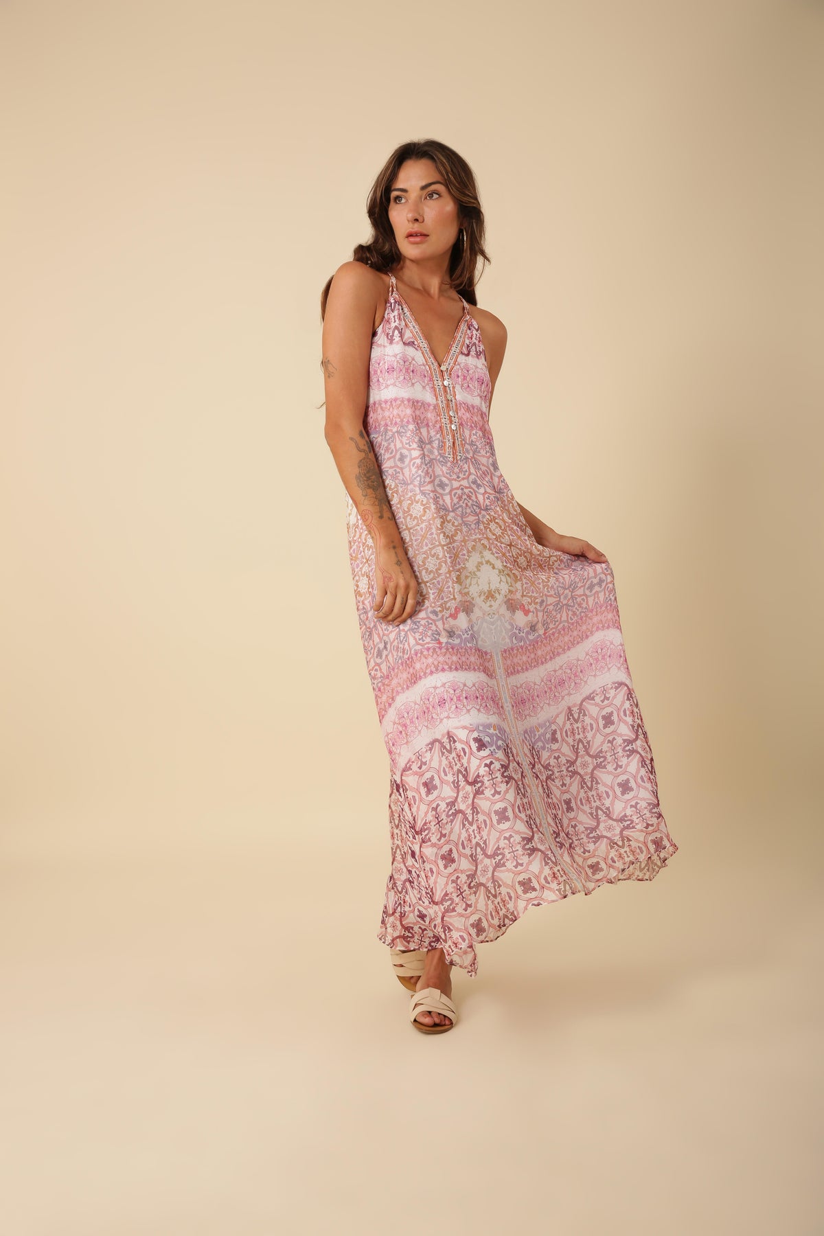 Briella Long Dress Silk-Rayo - Ivory