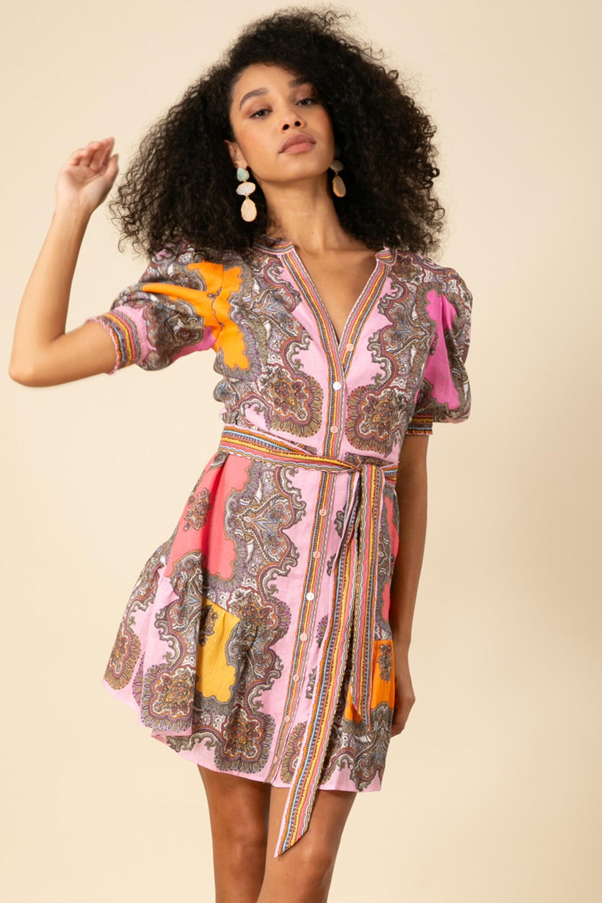 Elianna Dress Short Linen - Pink