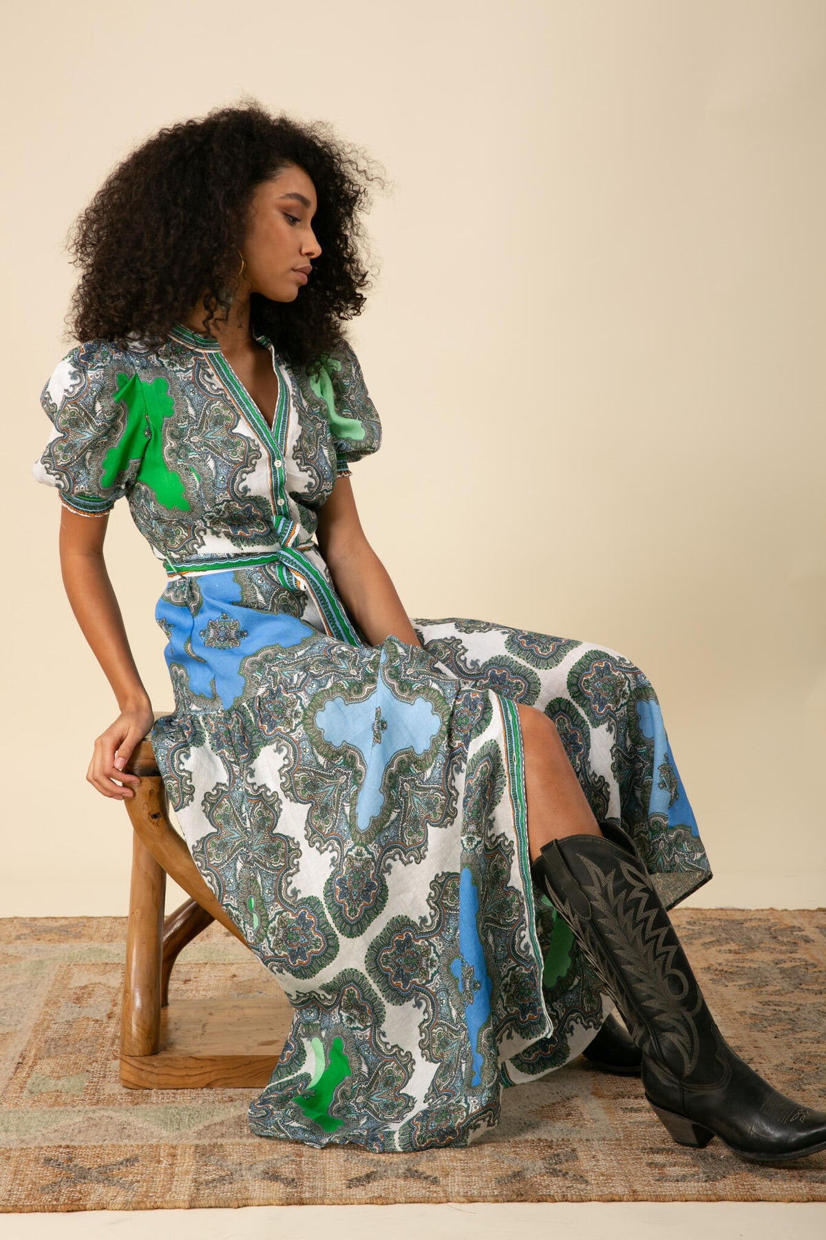 Elianna Maxi Dress Linen - Blue